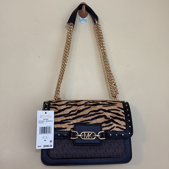 Michael Kors NWT Heather Tiger Calf Hair Leather Logo Crossbody Bag MSRP $398 - Picture 15 of 17